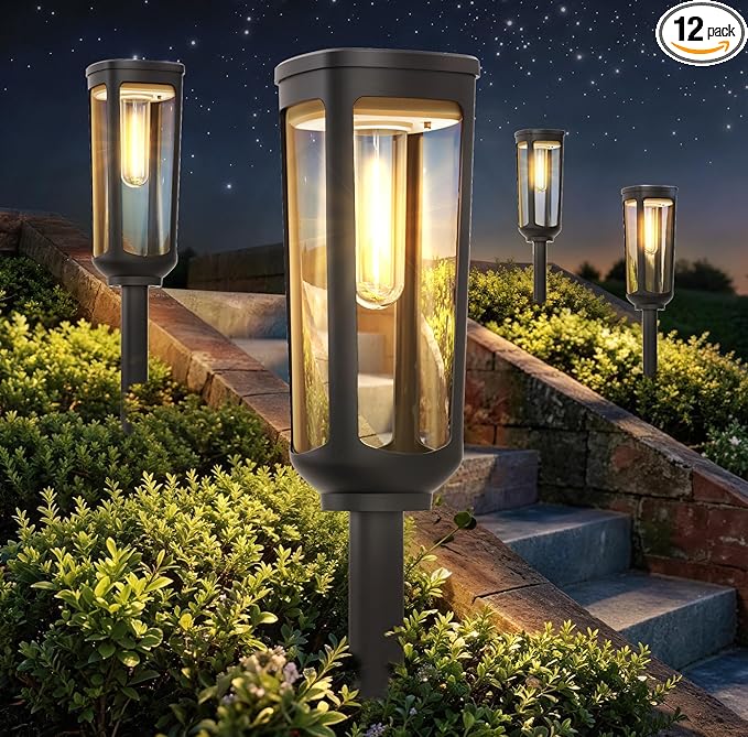 Solar Pathway Lights Outdoor Waterproof IP65, 12 Pack Warm White Solar Walkway Lights, Auto On/Off Outdoor Light for Lawn Garden Patio Driveway Decor Landscape Lighting