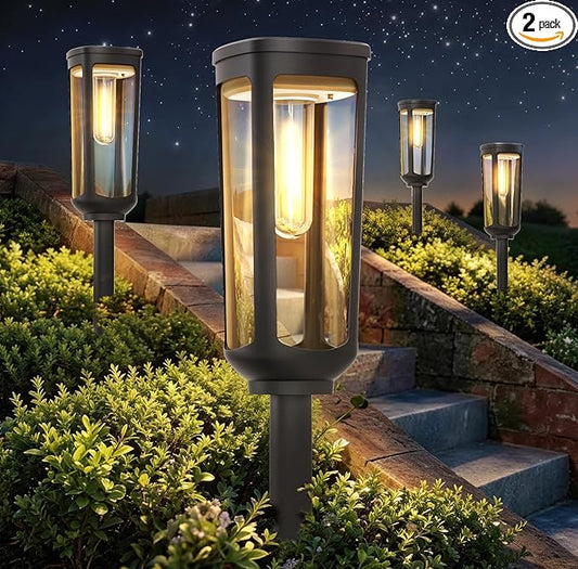 Solar Pathway Lights Outdoor Waterproof IP65, 2 Pack Warm White Solar Walkway Lights, Auto On/Off Outdoor Light for Lawn Garden Patio Driveway Decor Landscape Lighting