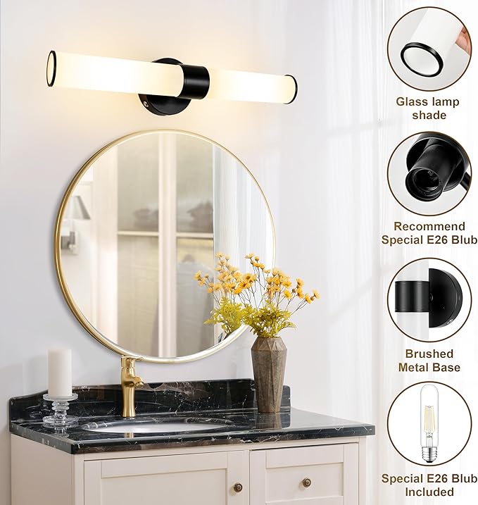 Morauroral Black Battery Operated Wall Sconces Set of 2, Rechargeable Wall