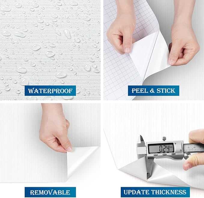 FunStick 16"x240" Modern Cream White Textured Wallpaper Peel and Stick