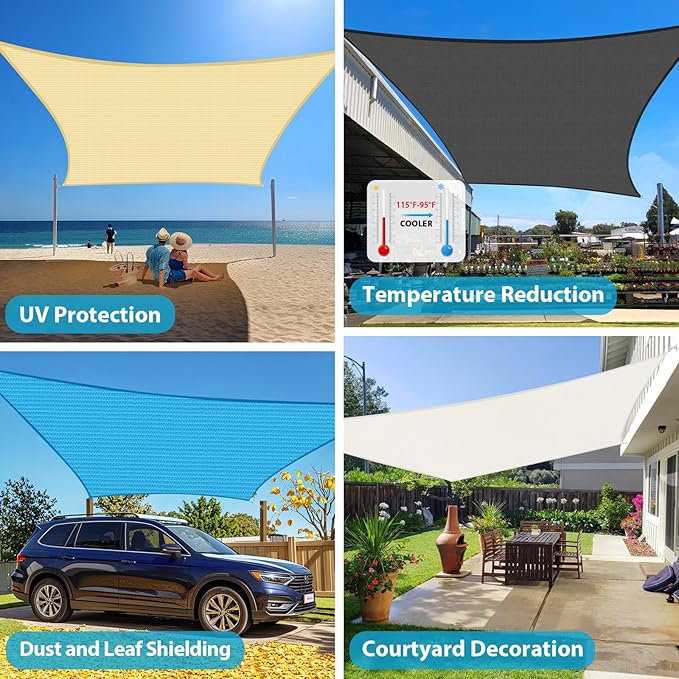Amagenix Sun Shade Sail 12'X16'Curved Edge Outdoor Shade Canopy Mixed Turquoise Breathable 95% UV Block Shade Cloth for Patio Garden Backyard (We Make Custom Size)