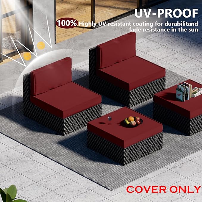 9 Piece Outdoor Patio Waterproof Cushion Covers, Fits 4-Seat Wicker Rattan Sectional Couch Chair Furniture Cover Replacement Set - Fade-Resistant Patio Cushion Covers with Zipper