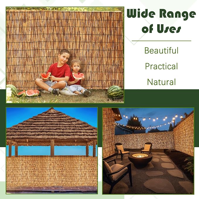 Barydat 3 Pcs 6 x 16.4 ft Reed Fence Roll, 85% Shade Bamboo Privacy Screen