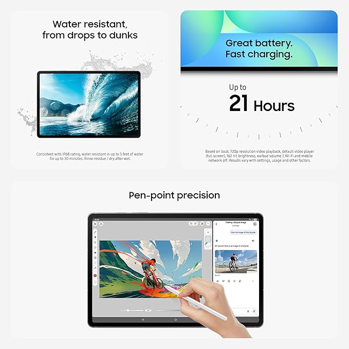 SAMSUNG Galaxy Tab S10 FE+ 13.1” 256GB WiFi Android Tablet, Large Display, Long Battery Life, Exynos 1580 Processor, IP68, Water-Resistant, 90 Hz Refresh, S Pen for Note-Taking, US Version, Blue