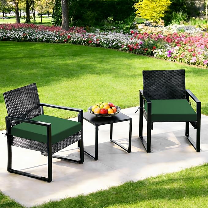 Outdoor Chair Cushions Set of 2, 22x22x3Inch Waterproof & Fade Resistant Patio Furniture Seat Cushions with Ties, Square Outdoor Dining Chair Cushions for Lawn, Garden, Deck&Yard, Forest Green