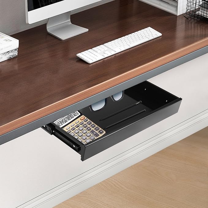 Under Desk Drawer Slide Out For Office Desk, Storage Organizer For Sit Stand Workstation, 22” x 14” x 3”, Black
