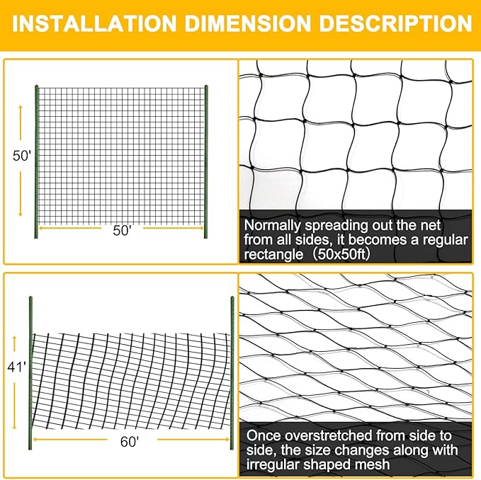 BSTPCOO Bird Netting 50'x50' with 1" Square Mesh Bird Net Garden Nettings for Chicken Coop Roof, Poultry Netting Heavy Duty Nylon Net Aviary Nettings Deer Fence Hawk nets for Chicken Run