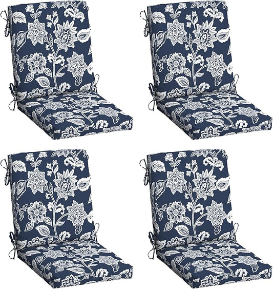 Arden 4-Pack Outdoor Patio Dining Chair Cushion, 20x44, Rain-Proof Seat Pad, Fade-Resistant Outdoor Cushion Sapphire Blue Ashland Jacobean