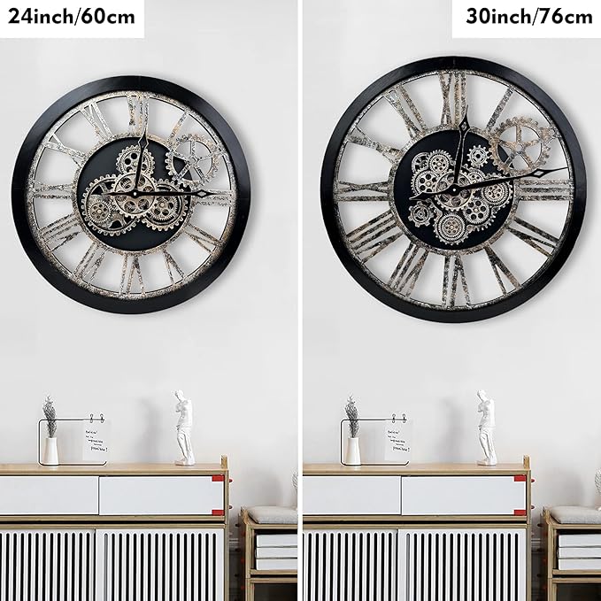The B-Style Large Real Moving Gears Wall Clock 30 inch Rustic Retro Industrial