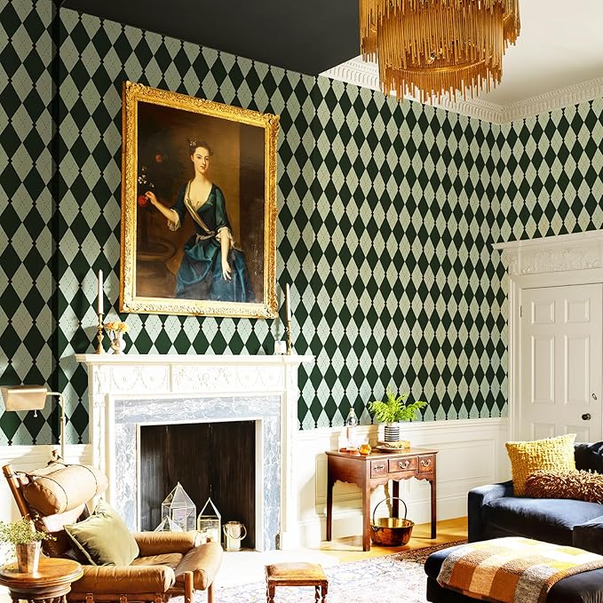 Simon&Siff Retro Peel and Stick Wallpaper Black and Green Wallpaper Vintage