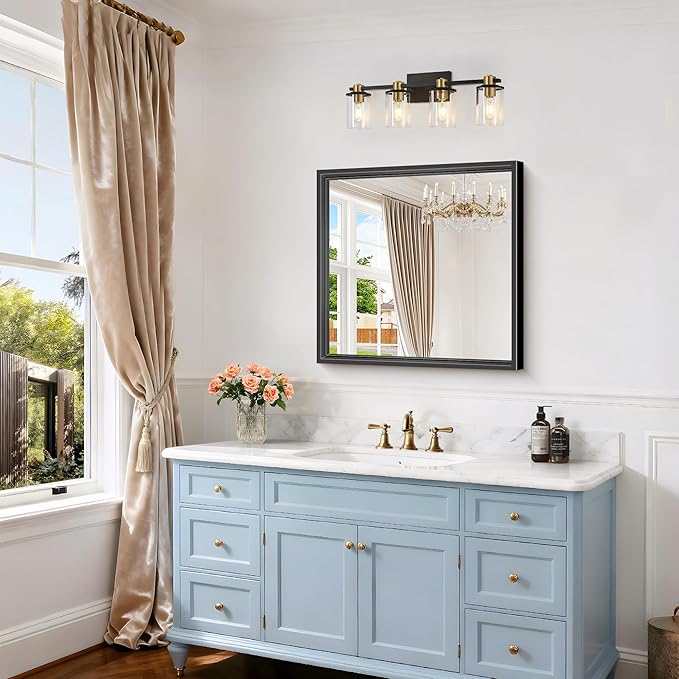 24x24 Square Black Mirror, Bathroom Mirrors