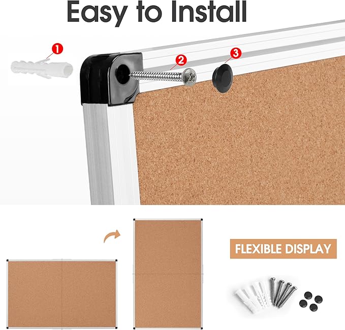 Cork Board Bulletin Board 36 x 48, Foldable Office Board