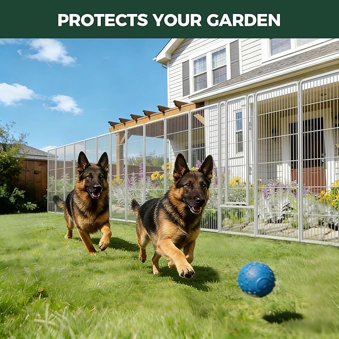 FXW Garden Fence Outdoor for the Yard – 45in(H) x 18.2ft(L) Heavy Duty Metal Animal Barrier for Dog, No Dig Decorative Dog Fence, 8 Panels, White