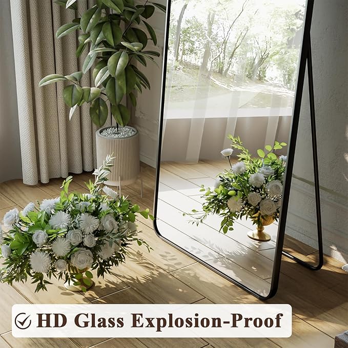 XRAMFY 65"x24" Floor Full Length Mirror Standing Full Body Rounded Corner
