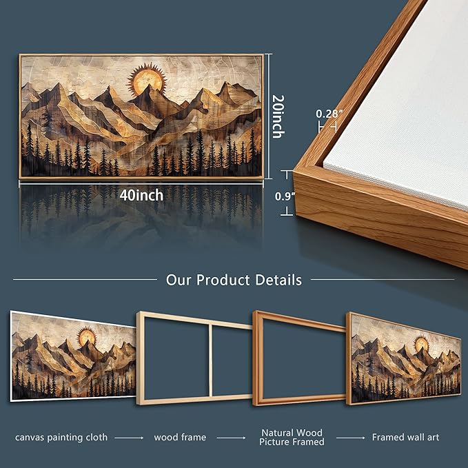 QIYILEXWART Canvas Wall Art For Living Room Wall Decor For Bedroom Office Wall Decoration Mountain Sun Landscape Painting Farmhouse Pictures Artwork Room Aesthetic Home Decor 20x40 In
