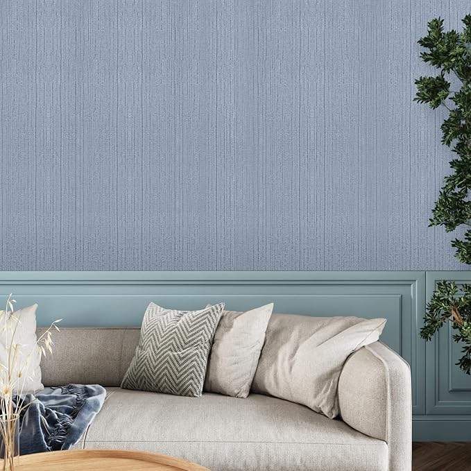 CRE8TIVE Large Size 24"x354" Light Blue Grasscloth Peel and Stick Wallpaper