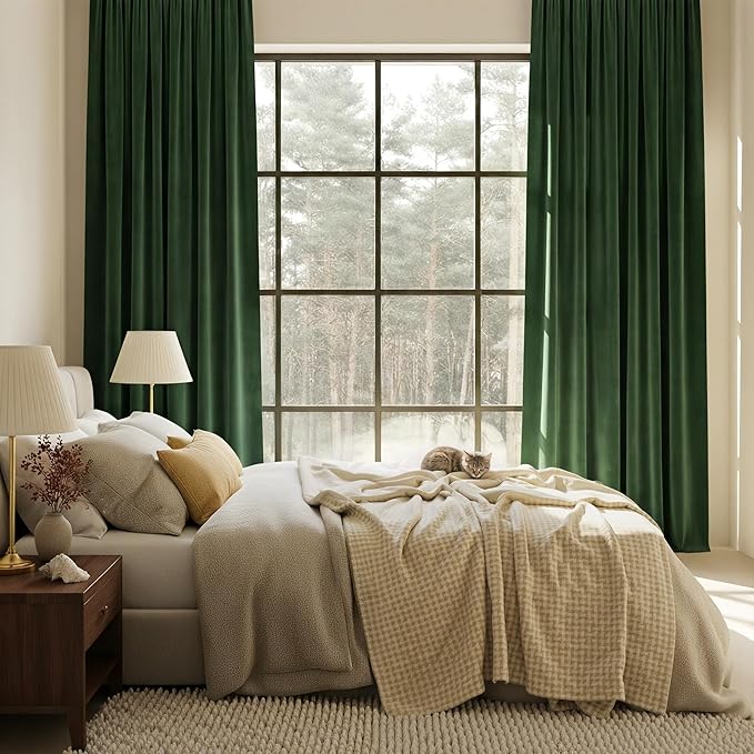 NICETOWN Green Velvet Curtains 84 inches