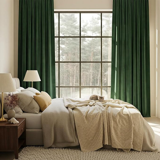 NICETOWN Dark Green Blackout Velvet Curtains