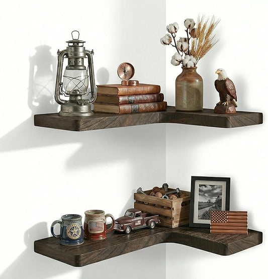 16 Inch Solid Wood Floating Corner Shelves 3 Pack