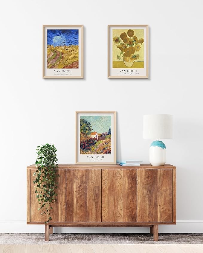 HesenDot Van Gogh Framed Wall Art Set of 3, 12x16 Inch Canvas Prints, Wheatfield