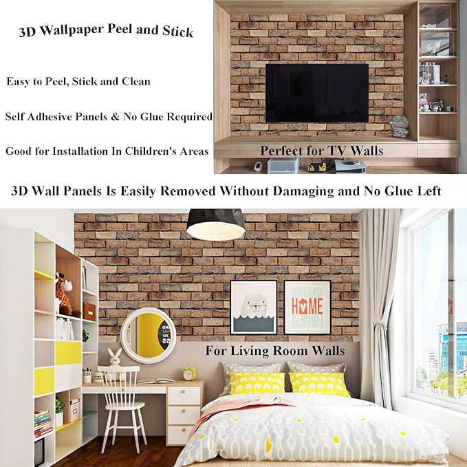 3D Wall Panels Peel and Stick, 10 Pack 3D Waterproof Self-Adhesive Wallpaper