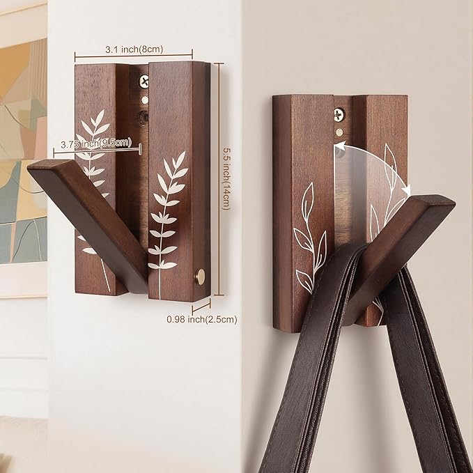 Rustic Folding Wall Hooks: Decorative Wooden Coat Hooks 2Pack Mounted