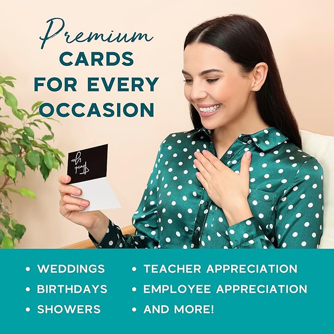 VNS Creations Thank You Cards With Envelopes Bulk Set & Stickers - 100 Pack 4x6 Blank Thank You Notes Bulk Box Set - Large Note Card Small Business, Wedding, Baby Shower & Bridal Shower - Black