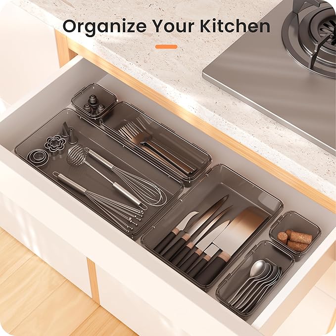 A-LuGei 【Military Grade】 Drawer Organizer, 【𝟱𝗦𝗶𝘇𝗲】 Clear Makeup organizer, 【Holds 177 Items】 Bathroom Organizers and Storage, Plastic Desk Organizer Divider, Organizer Bins for Office Vanity