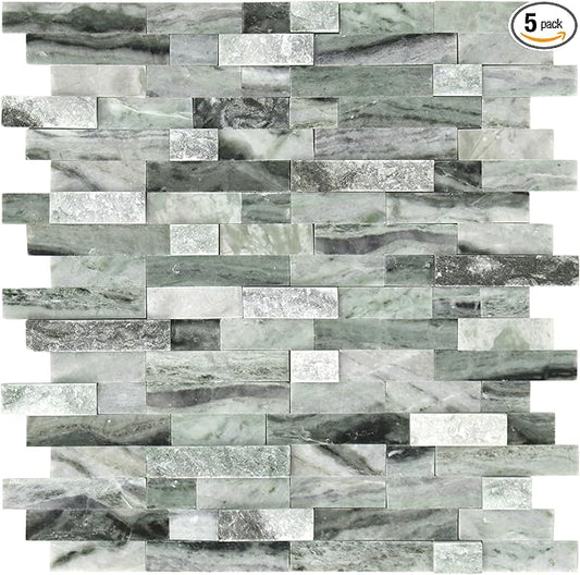 SUNWINGS 5-Sheet Peel and Stick Mosaic Natural 3D Stone Self Adhesive Marble