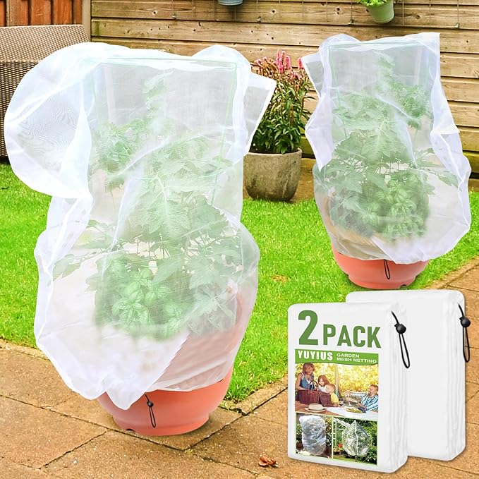 Fruit Tree Netting, Plant Mesh Netting for Garden Protection, Blueberry Bush Insect Netting Cover as Garden Pest Barrier from Cicadas, Bug, Bird (4.9x4 FT, 2Pcs, Zipper & Drawstring Design)