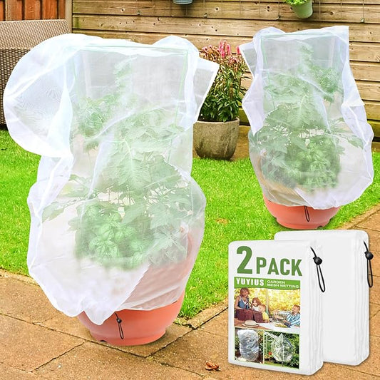 Fruit Tree Netting, Plant Mesh Netting for Garden Protection, Blueberry Bush Insect Netting Cover as Garden Pest Barrier from Cicadas, Bug, Bird (4.9x4 FT, 2Pcs, Zipper & Drawstring Design)