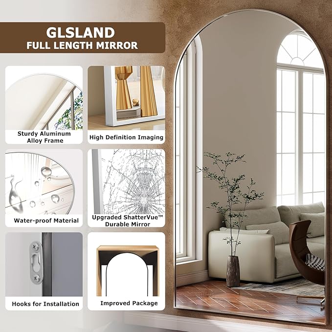 GLSLAND-30x71 inch Wall Mount Arched Full Length Mirror-Aluminum Alloy Frame
