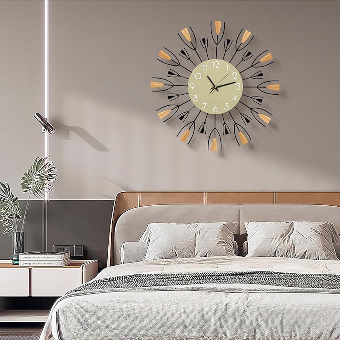 24 Inch Large Modern Wall Clock – Mid Century Sunburst Decorative Silent