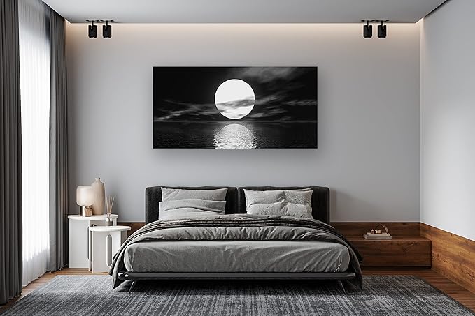 Cao Gen Decor Art S06450 Wall Art Canvas Sea White Full Moon in Night Picture