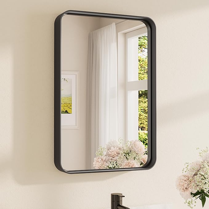 TETOTE 16 x 24 Inch Black Frame Mirror, Bathroom Vanity Mirror