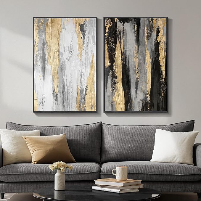 Large Framed Modern Abstract Wall Art Set of 2, Canvas Prints Paintings Artwork