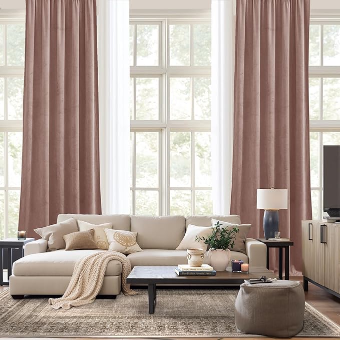 NICETOWN Dusty Pink Velvet Curtains 90 inches Long 2 Panels Set, Thermal