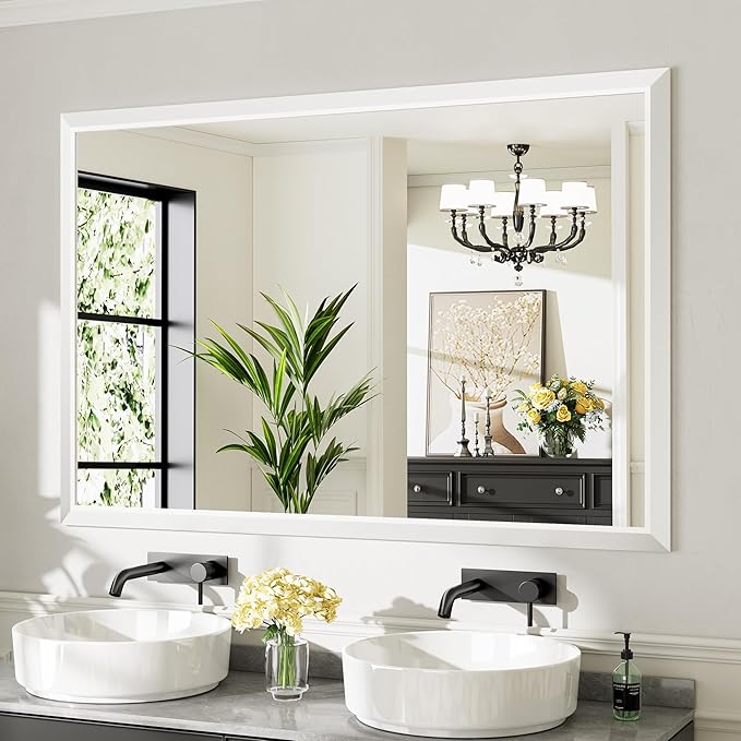 60x40 Inch White Bathroom Mirror