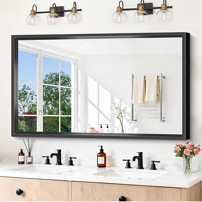 Large Bathroom Mirror, 60 x 36 Inch Rectangular Wall Mirror 0.6" Thickened Deep