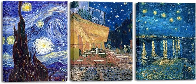 Wieco Art 3 Panels Canvas Prints of Vincent Van Gogh Paintings Reproduction