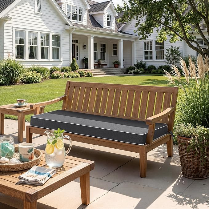 MIULEE Grey Outdoor Bench Cushion Set of 1, 48x18x3 Inch Waterproof Patio Seat Cushions for Swing and Outdoor Furniture Couch Sofa, 3 Year Color Fastness High Density Foam with Adjustable Ties