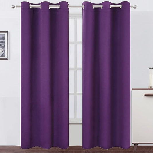 LEMOMO Purple Thermal Blackout Curtains/38 x 84 Inch/Set of 2 Panels Room