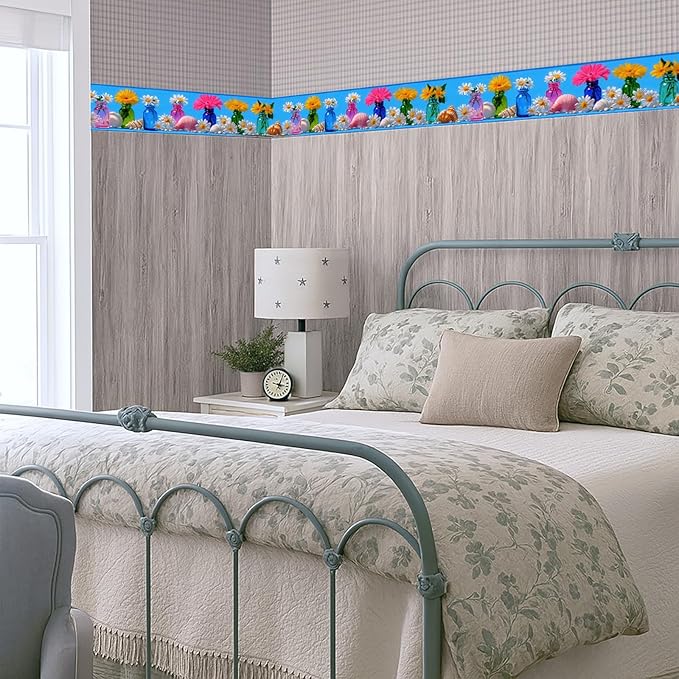 Wildflower Vase Wallpaper Border 196x4 Inch Removable Wall Border Peel and