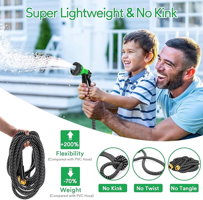 Expandable Garden Hose 100ft, 2026 New No Kink Collapsible Water Hose 100 ft, 10 Function Nozzle, Solid Brass Fittings, Durable Fabric & Latex Core, Lightweight, Flexible for Gardening, Car Washing