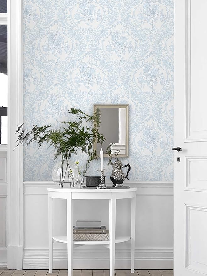 Ismoon Floral Peel and Stick Wallpaper Blue Contact Paper Boho Watercolor