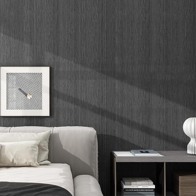 Grasscloth Textured Wallpaper Dark Gray Linen Thick 24" X 394" Fabric Contact