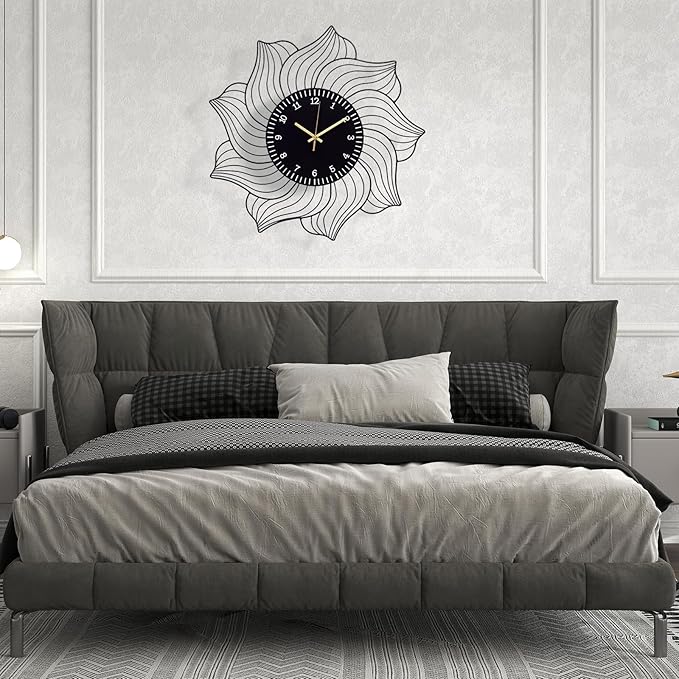 22 Inch Flower Wall Clock, Silent Non-Ticking Battery Operated Modern