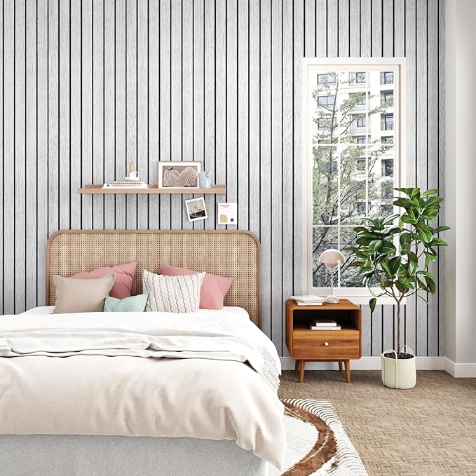 White/Grey Wood Slat Panels for Interior Wall Decor Self Adhesive Textured 3D