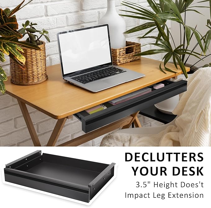 Under Desk Drawer For Desk 23.5 in, Pull out Storage Organizer with Slide Extension Mounted Under Flat Wooden Table or Workbench, Carbon Steel Hidden Desk Drawer