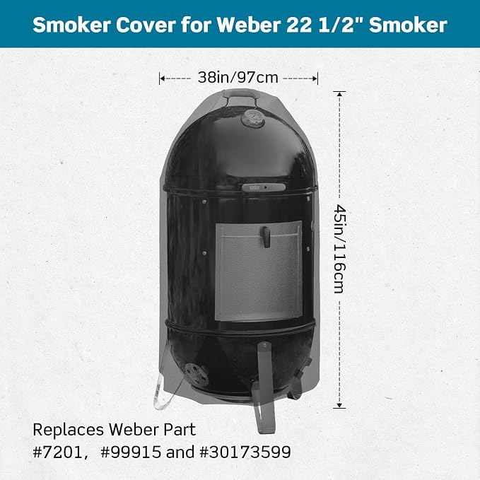 Stanbroil Premium Cover for 22" Smokey Mountain Cooker, Round Smoker Grill Cover Replaces Weber Part # 7201 and 99915, Black